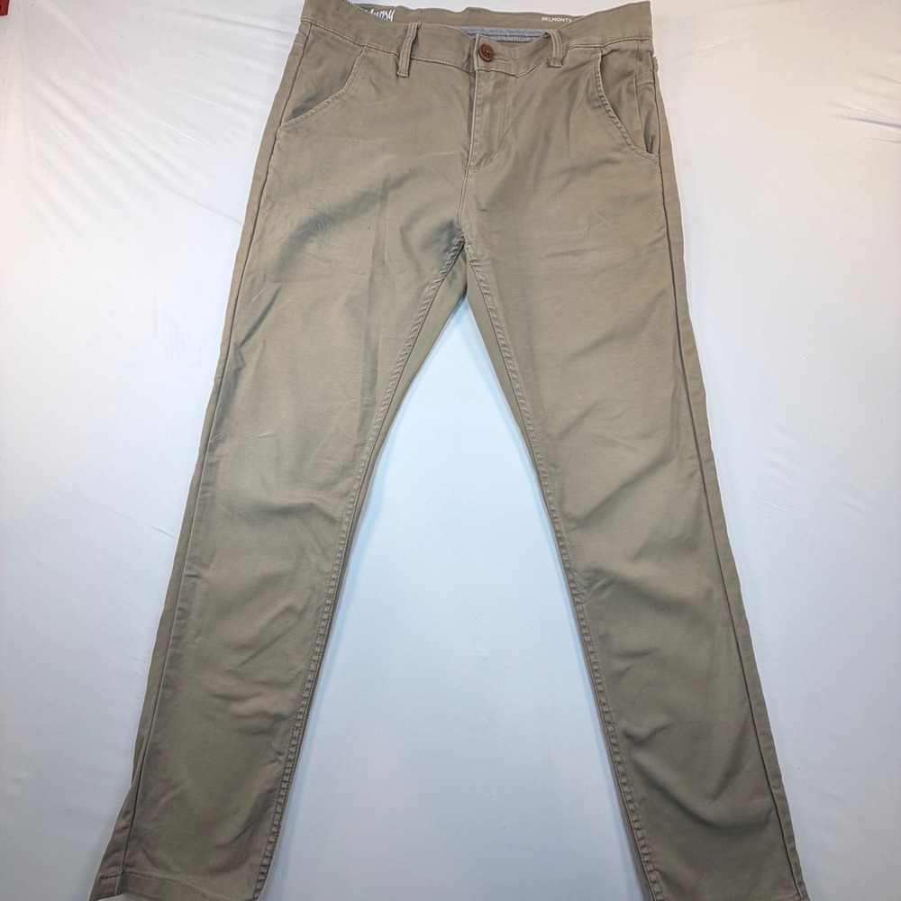 Mugsy Belmonts Chino‎ Pants Mens 35x32 Khaki Stretch Cotton Casual Flat Front